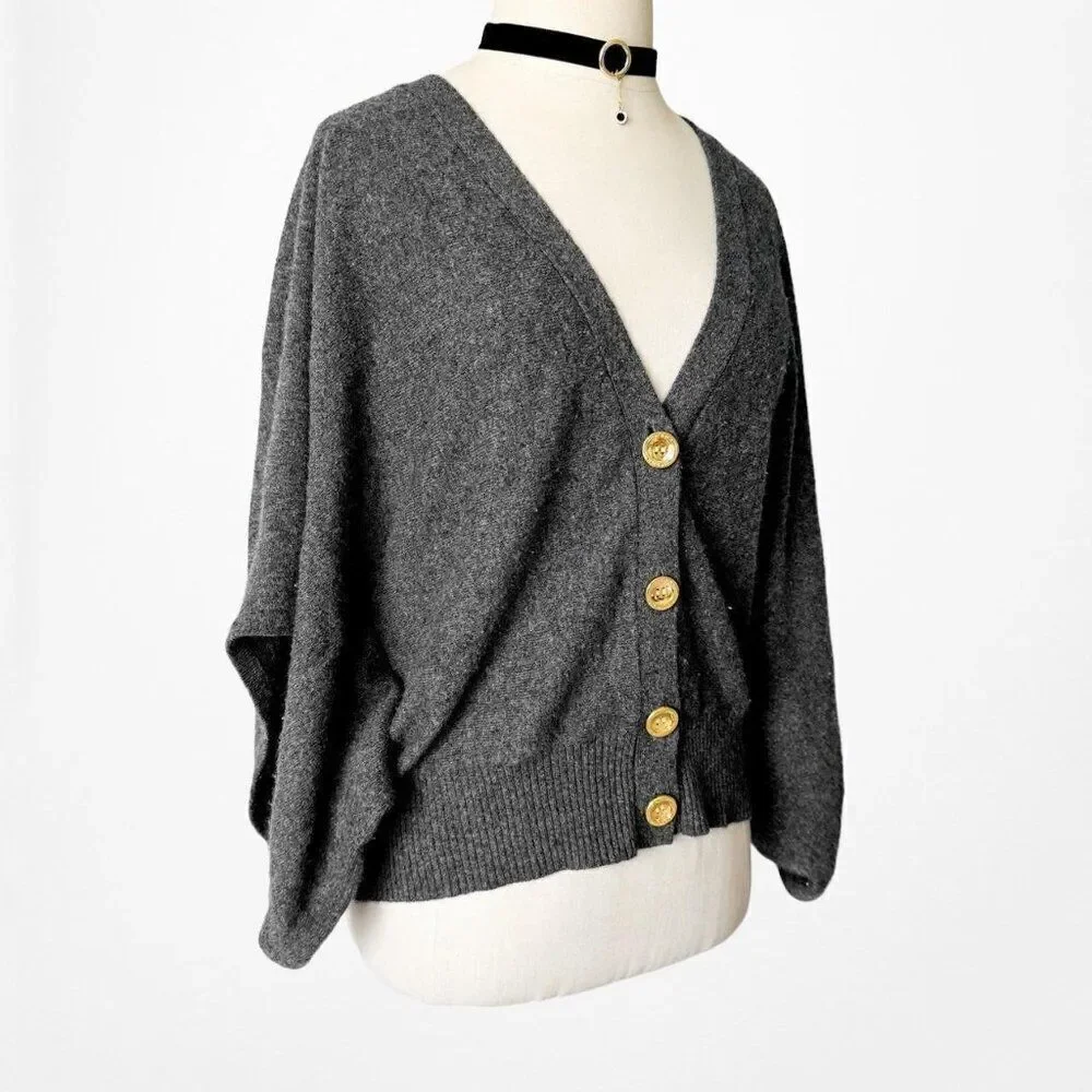 Vintage Y2K Tory Burch Cashmere Gray Button Down Oversized Knit Cardigan Size S